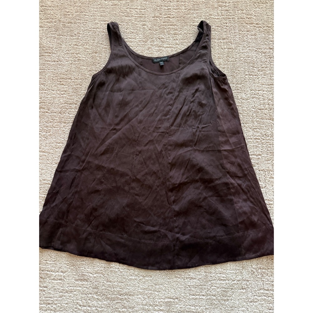 Eileen Fisher Tank Top Womens XS Brown Excellent Silk Blend Flared Shell